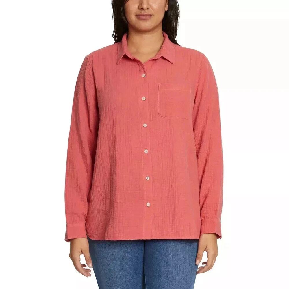 Jessica‎ Simpson Ladies' Gauze Button Front Shirt Red - Size XL - Picture 2 of 4